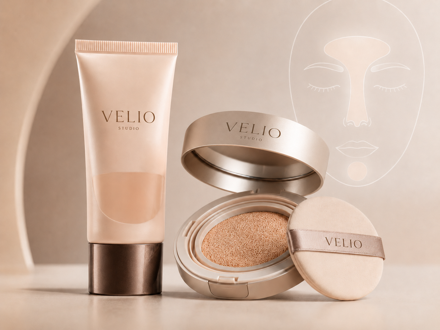 Unbranded VELIO-style center-light base visual with foundation tube and cushion compact.